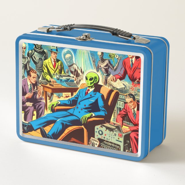 Ufo Alien Sci-fi Retro Comics Metal Lunch Box (Front)