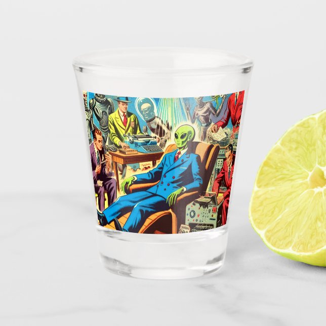 Ufo Alien Sci-fi Retro Comics Shot Glass (Front)