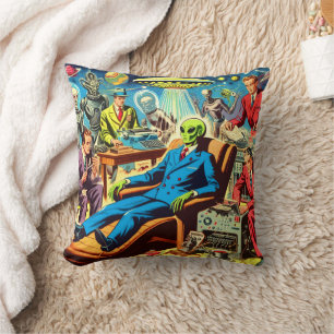 Ufo Alien Sci-fi Retro Comics Throw Pillow