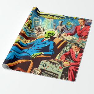 Ufo Alien Sci-fi Retro Comics Wrapping Paper