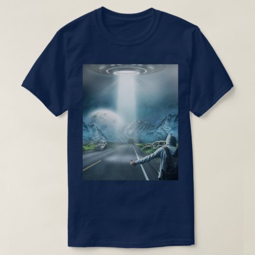 ufo alien spaceship and hitchhiker surreal fantasy T_Shirt