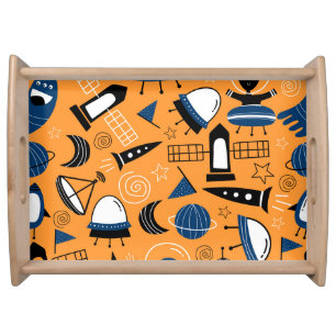 UFO alien, spaceships, kids pattern Serving Tray