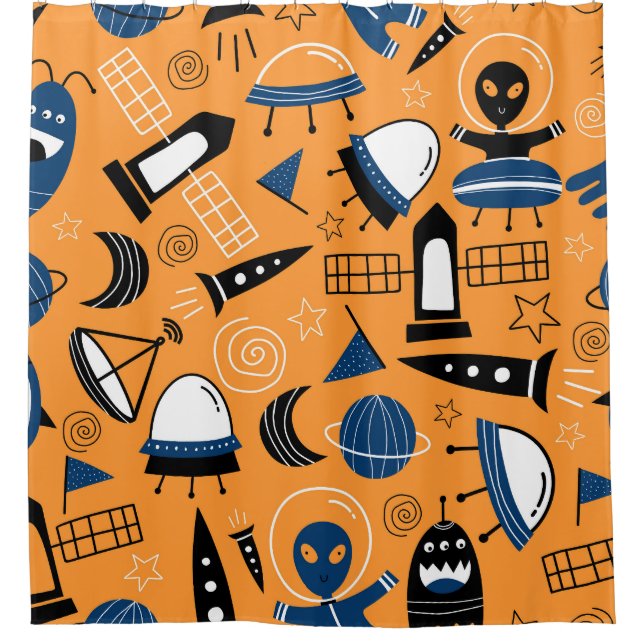 UFO alien, spaceships, kids pattern Shower Curtain (Front)