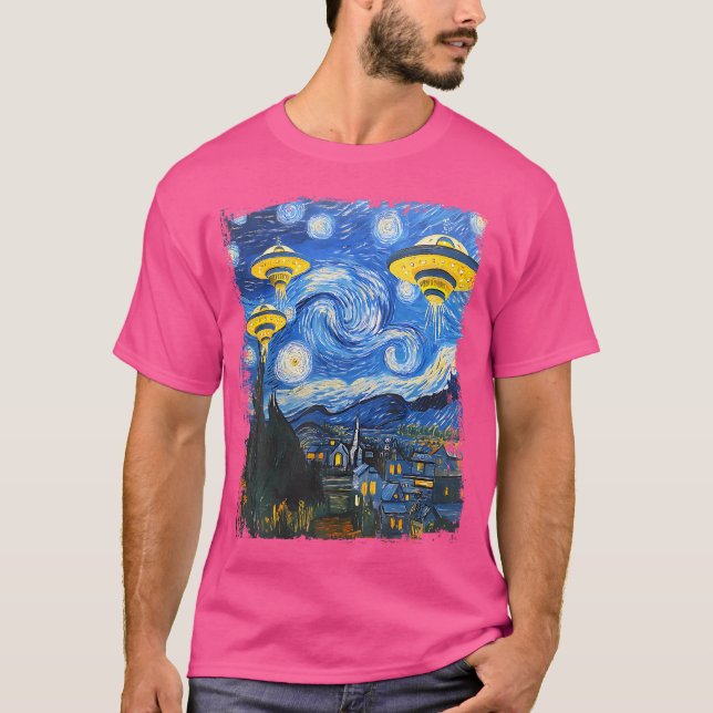 Ufo Alien Starry Night Van Gogh Men Women Kids Boy T-Shirt (Front)