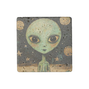UFO Alien Stone Magnet