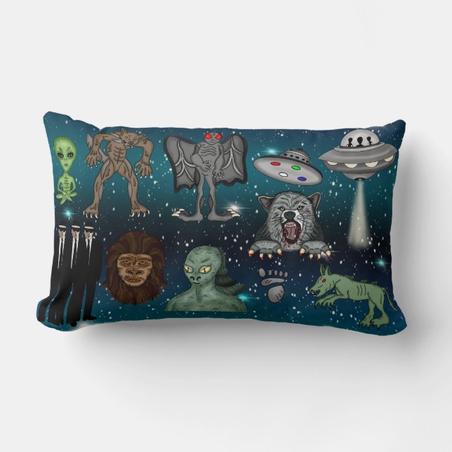 UFO Aliens Chupacabra Bigfoot Cryptids Lumbar Pillow (Front)