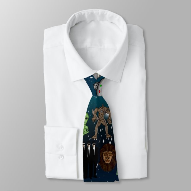 UFO Aliens Chupacabra Bigfoot Cryptids Neck Tie (Tied)
