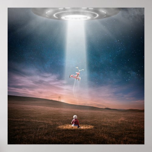 Ufo Aliens Landscape Evening Abduction Space Case Poster