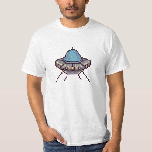 UFO Aliens Pixel Art Space Art T_Shirt
