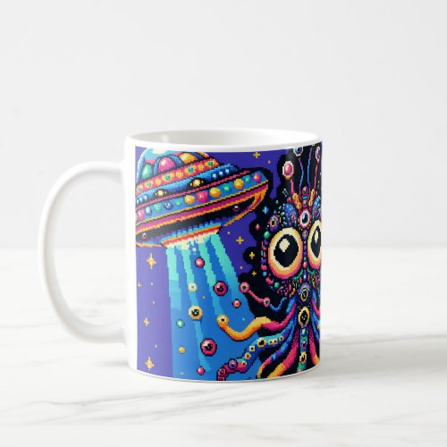 UFO and Alien Pixel Art Coffee Mug