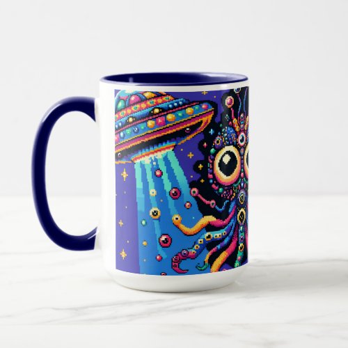 UFO and Alien Pixel Art Mug