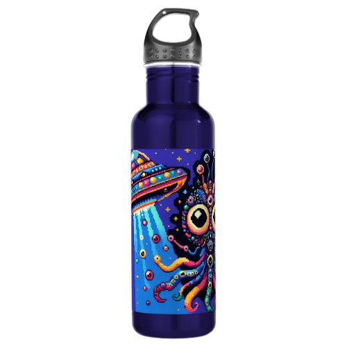 UFO and Alien Pixel Art Stainless Steel Water Bottle