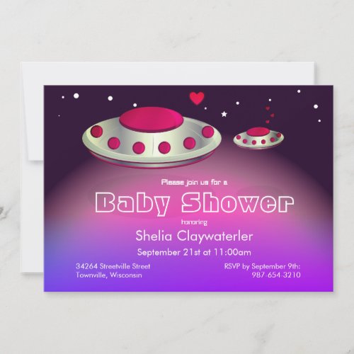 UFO and Baby UFO Magenta Purple  Baby Shower Invitation