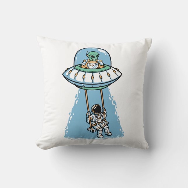 UFO Astronaut Exchange Throw Pillow (Front)