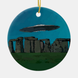 UFO At Stone Henge Ceramic Ornament