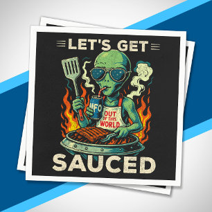 UFO BBQ Grill Cookout Let's Get Sauced Funny Alien Napkins