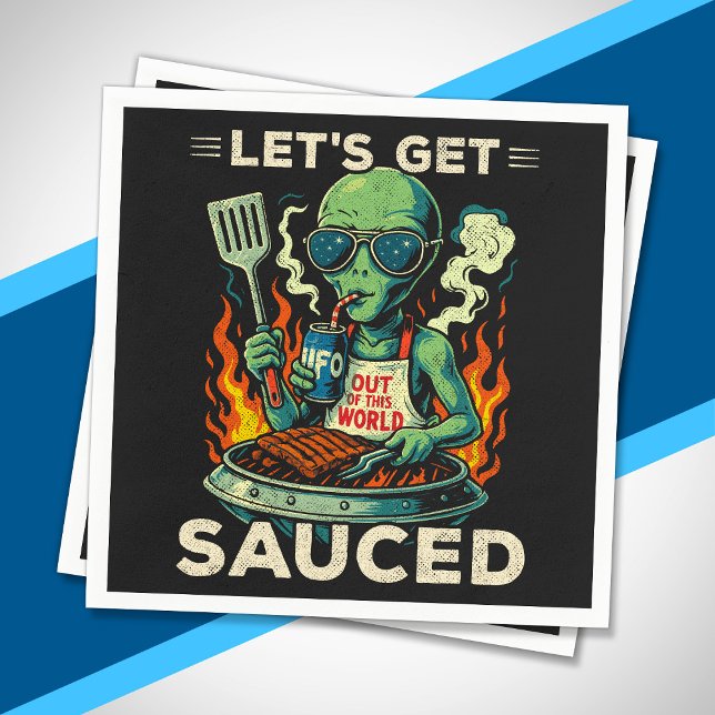 UFO BBQ Grill Cookout Let's Get Sauced Funny Alien Napkins (Creator Uploaded)