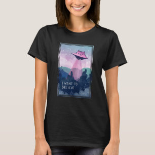 Ufo Cat Abduction Funny Alien Cat I Want To Belie T-Shirt