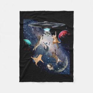 Ufo Cats For Adults Galaxy Cats Cute Cat Lover Fleece Blanket