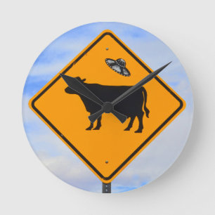 UFO Cattle Crossing Sign Round Clock