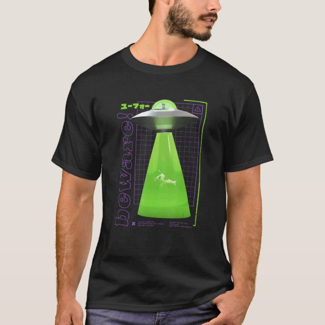 Ufo Conspiracy Martians Vaporwave Cow Alien Abduct T-Shirt (Front)