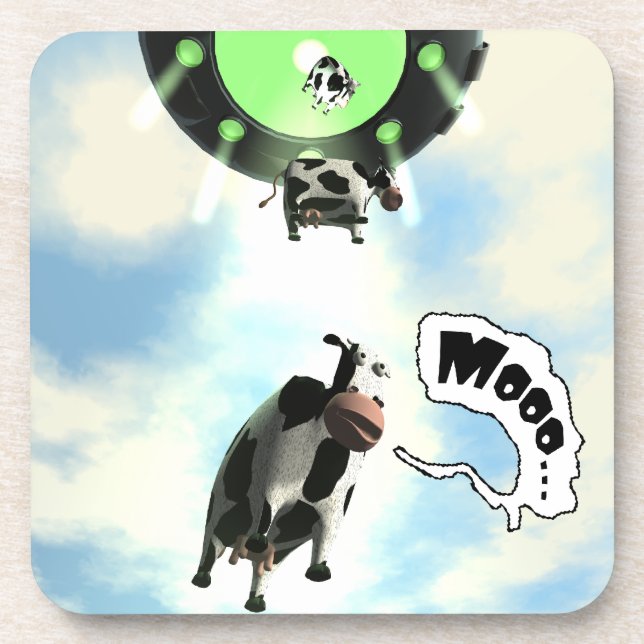 UFO Cow Abduction Beverage Coaster (Front)