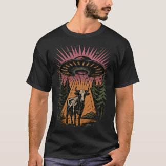 UFO Cow Abduction Funny Vintage Retro T-Shirt