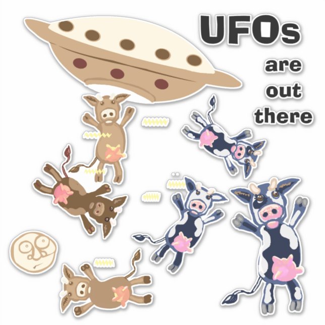 UFO cow abduction humor Sticker (Front)