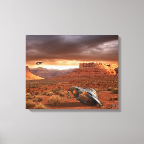 UFO Crash in Desert with Alien Fatality Canvas