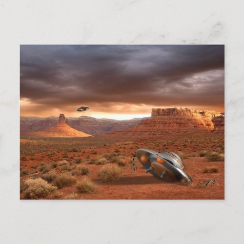 UFO Crash in Desert with Alien Fatality Postcard