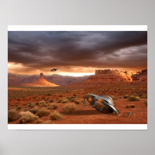 UFO Crash in the Desert with Alien Fatality Poster