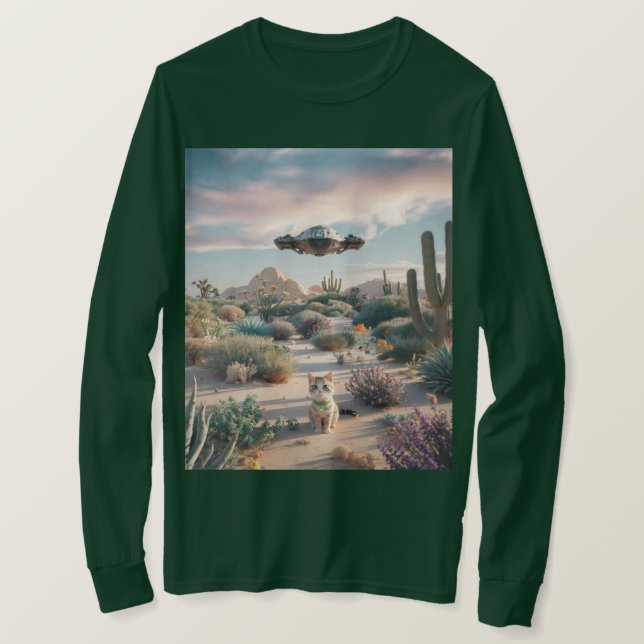 UFO Desert Cacti Flowers T-Shirt (Design Front)