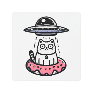 UFO Doughnut Cat Metal Print