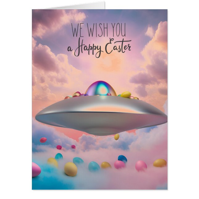 UFO Egg Drop – A Humorous Easter Card (Front)