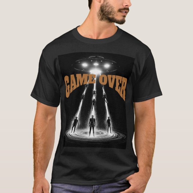 UFO Encounter Over Distant Planet: Cosmic Abductio T-Shirt (Front)