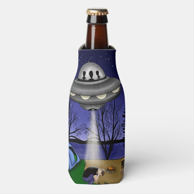 UFO Extraterrestrial Abduction Alien Bottle Cooler (Bottle Front)