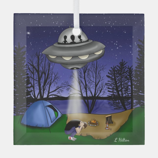 UFO Extraterrestrial Abduction Alien  Glass Ornament (Front)