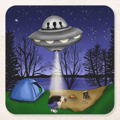 UFO Extraterrestrial Abduction Alien Square Paper Coaster