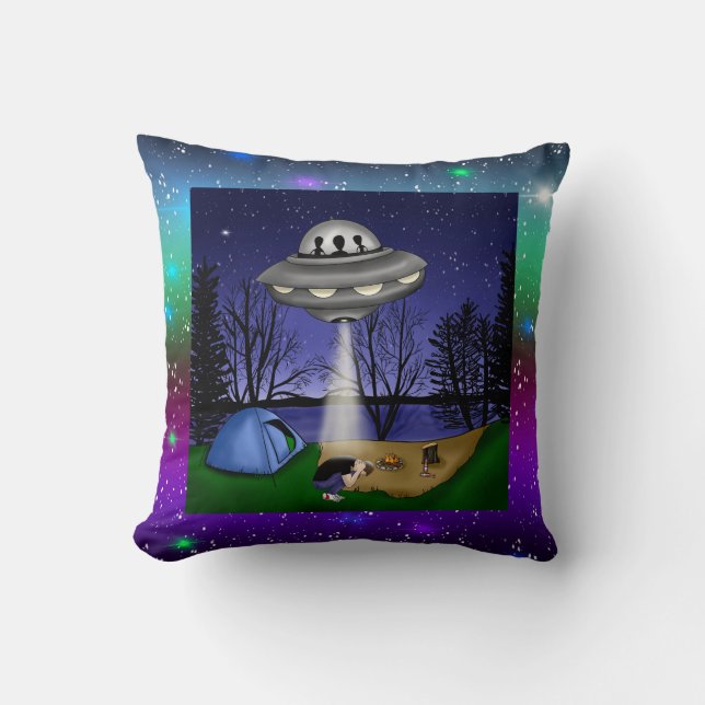 UFO Extraterrestrial Abduction Alien Throw Pillow (Front)