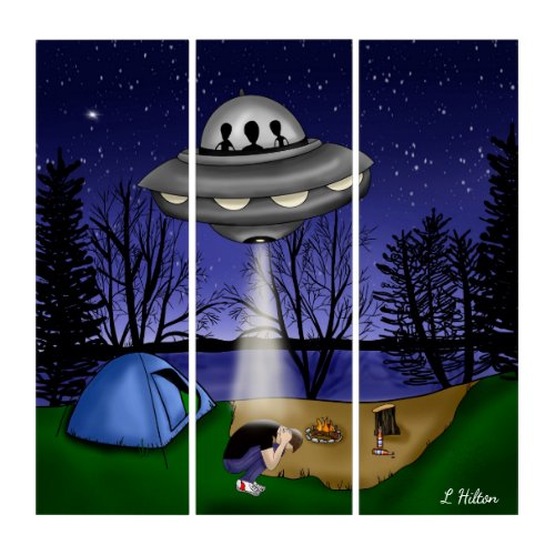 UFO Extraterrestrial Abduction Alien with Planets  Triptych