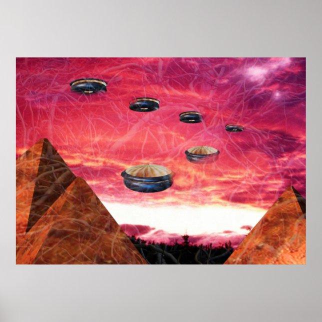 UFO fly above alien pyramids Poster (Front)