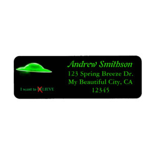 UFO Flying Saucer Green Black Text Funny Humorous Label