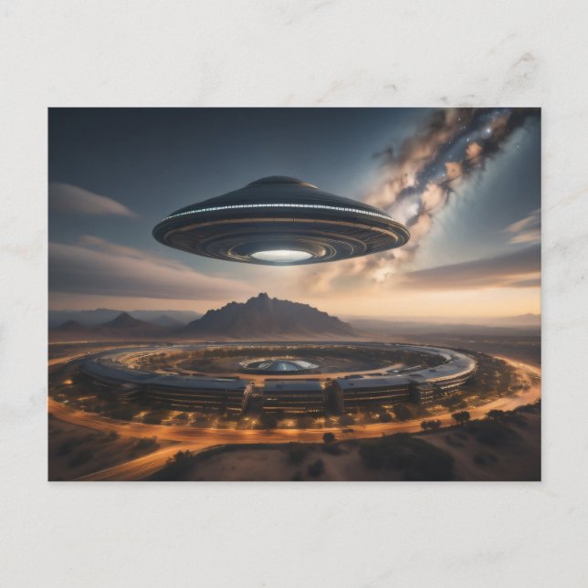 UFO flying Saucer Over an Alien City Postcard (Front)