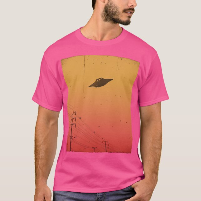 Ufo Flying Saucer Power Lines Sunset Paranormal Gr T-Shirt (Front)