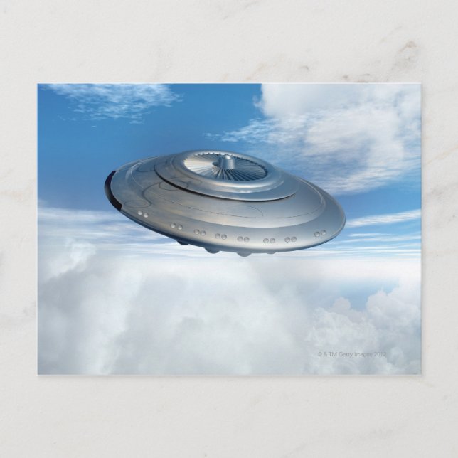 UFO flying through cloudy skies. Postcard (Front)
