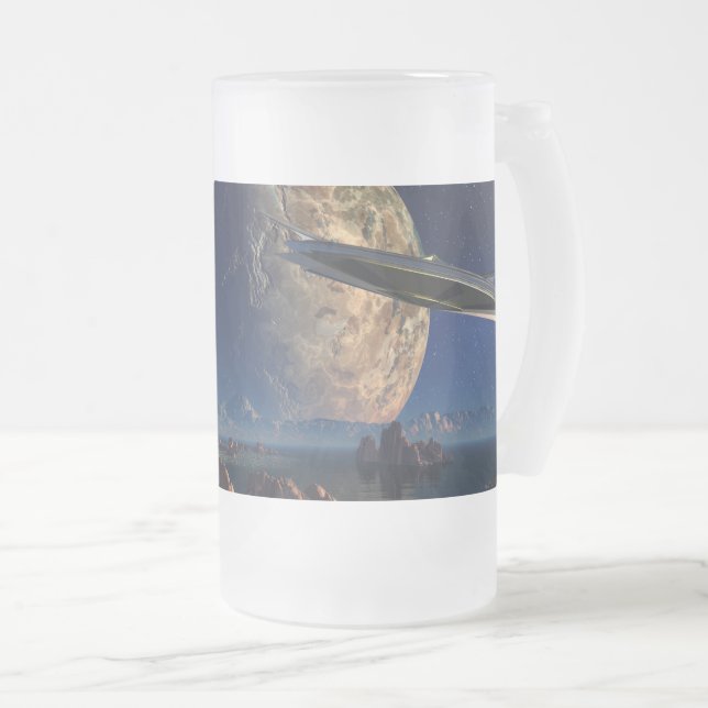 UFO-Foreign World -SciFi Landscape Frosted Glass Beer Mug (Front Right)