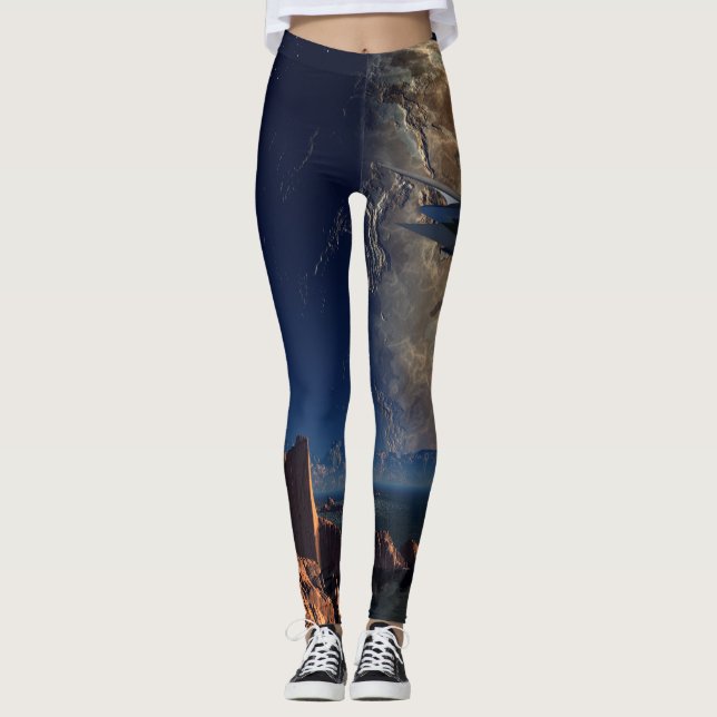 UFO- Foreign World- SciFi Landscape Leggings (Front)