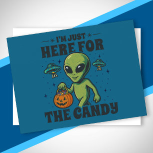 UFO Halloween For the Candy Funny Alien Costume Holiday Postcard
