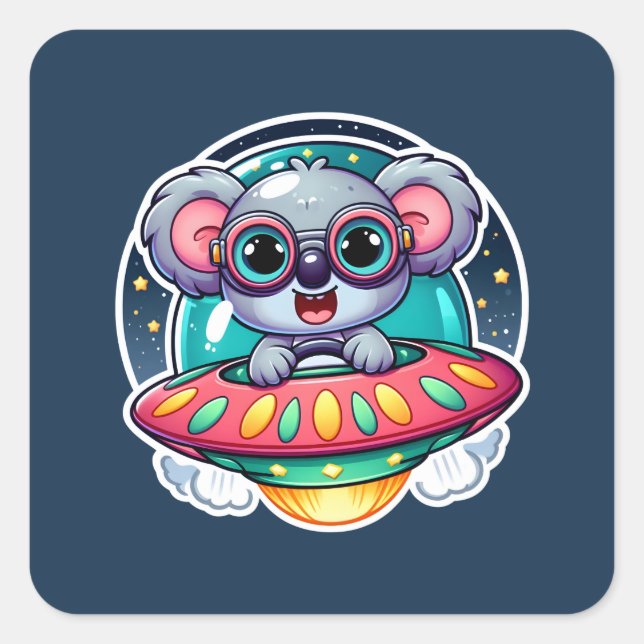 UFO Happy Koala Square Sticker (Front)