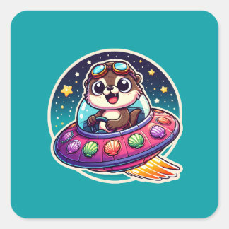 UFO Happy Otter Square Sticker